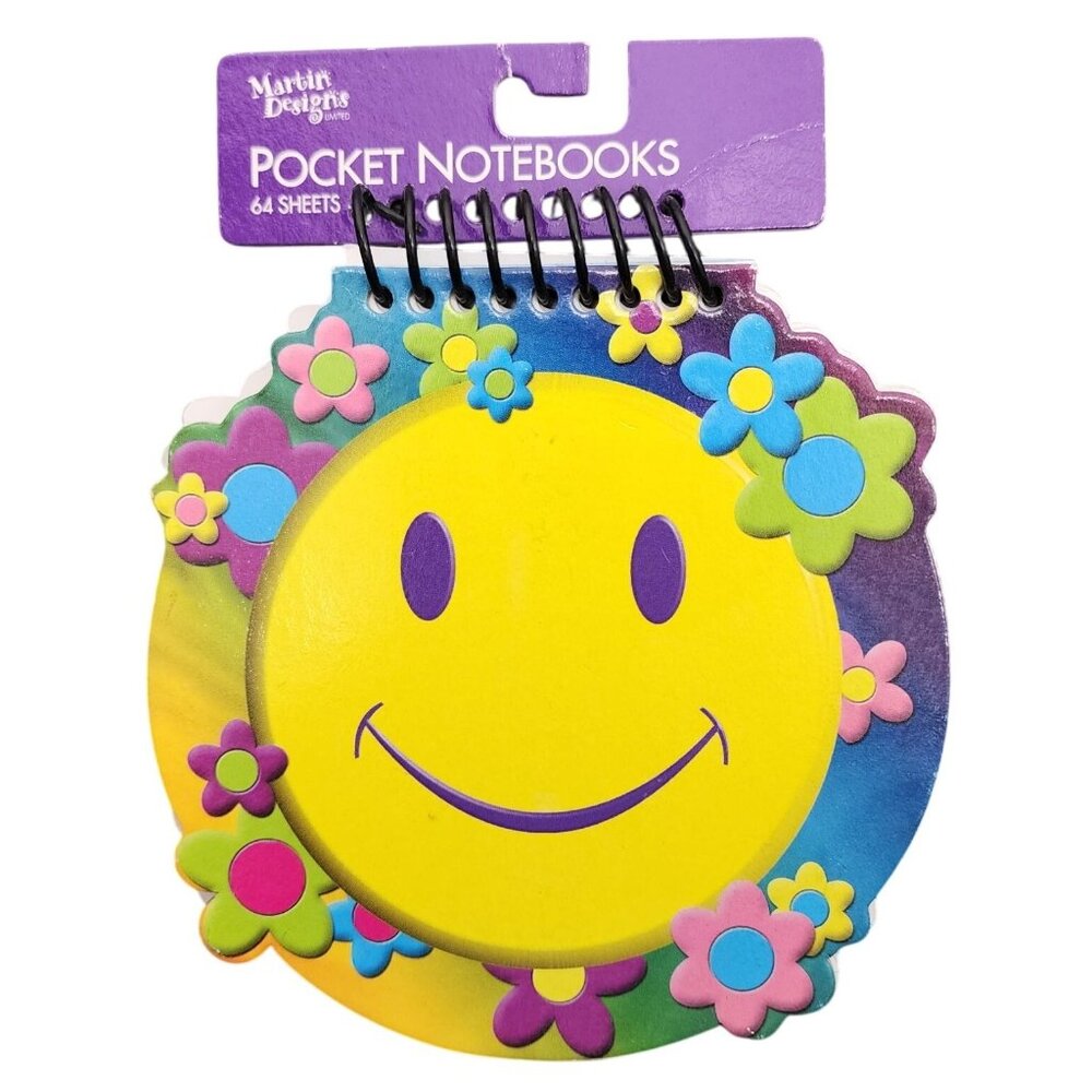 Vintage Y2K 2002 NOS Martin Designs Ltd Pocket Notebook Smiley Face Flower Power